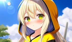 Preview wallpaper girl, hoodie, yellow, anime