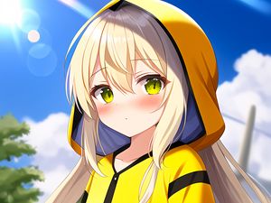 Preview wallpaper girl, hoodie, yellow, anime