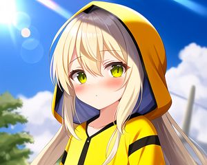 Preview wallpaper girl, hoodie, yellow, anime