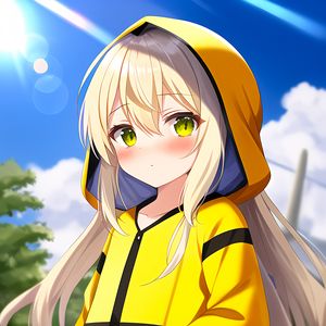 Preview wallpaper girl, hoodie, yellow, anime