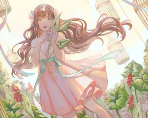 Preview wallpaper girl, horn, nymph, anime, art