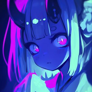 Preview wallpaper girl, horns, anime, blue, art