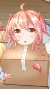 Preview wallpaper girl, horns, box, anime, art, cartoon
