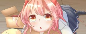 Preview wallpaper girl, horns, box, anime, art, cartoon