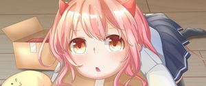 Preview wallpaper girl, horns, box, anime, art, cartoon