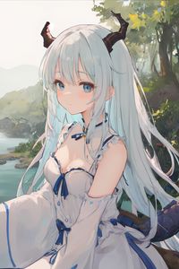 Preview wallpaper girl, horns, choker, dress, anime