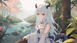 Preview wallpaper girl, horns, choker, dress, anime