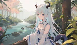 Preview wallpaper girl, horns, choker, dress, anime