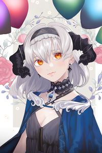 Preview wallpaper girl, horns, cloak, anime, art