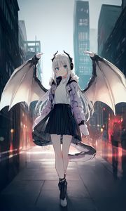 Preview wallpaper girl, horns, daemon, wings, anime