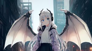 Preview wallpaper girl, horns, daemon, wings, anime