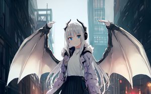 Preview wallpaper girl, horns, daemon, wings, anime