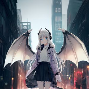 Preview wallpaper girl, horns, daemon, wings, anime