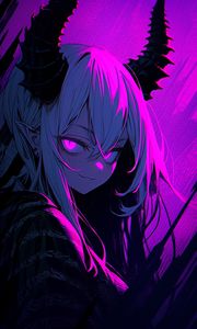Preview wallpaper girl, horns, demon, anime, purple, art