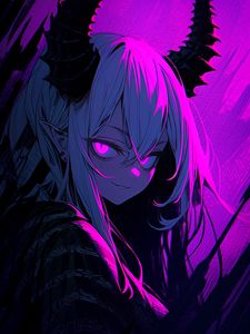 Preview wallpaper girl, horns, demon, anime, purple, art