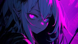 Preview wallpaper girl, horns, demon, anime, purple, art