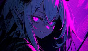 Preview wallpaper girl, horns, demon, anime, purple, art