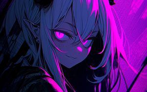 Preview wallpaper girl, horns, demon, anime, purple, art