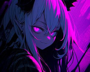 Preview wallpaper girl, horns, demon, anime, purple, art