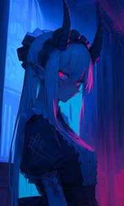 Preview wallpaper girl, horns, demon, piercing, anime, art