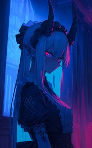 Preview wallpaper girl, horns, demon, piercing, anime, art