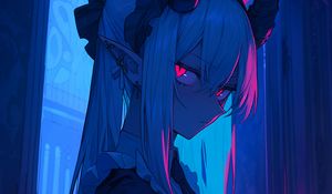 Preview wallpaper girl, horns, demon, piercing, anime, art