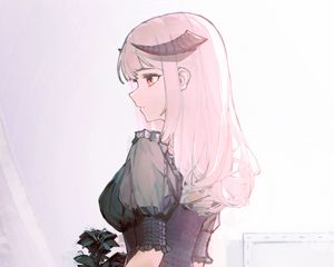 Preview wallpaper girl, horns, demon, flowers, anime, art