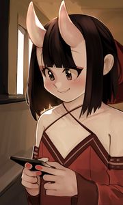 Preview wallpaper girl, horns, demon, anime, art