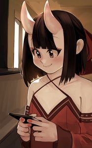 Preview wallpaper girl, horns, demon, anime, art