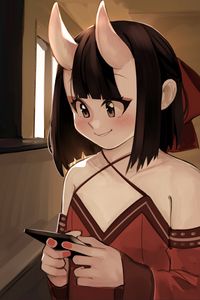 Preview wallpaper girl, horns, demon, anime, art