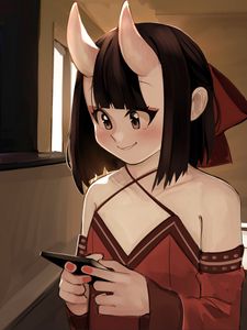 Preview wallpaper girl, horns, demon, anime, art