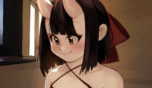 Preview wallpaper girl, horns, demon, anime, art