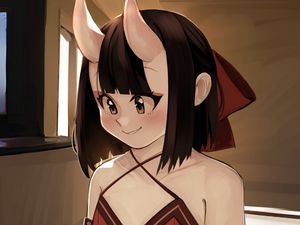 Preview wallpaper girl, horns, demon, anime, art