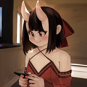 Preview wallpaper girl, horns, demon, anime, art