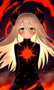 Preview wallpaper girl, horns, demon, anime, flame