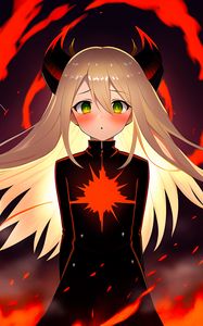 Preview wallpaper girl, horns, demon, anime, flame