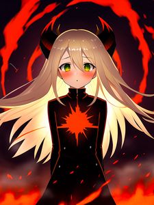 Preview wallpaper girl, horns, demon, anime, flame