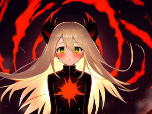 Preview wallpaper girl, horns, demon, anime, flame