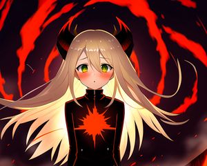 Preview wallpaper girl, horns, demon, anime, flame