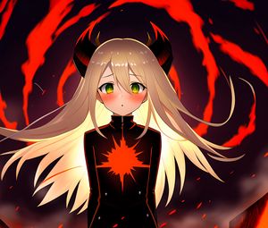 Preview wallpaper girl, horns, demon, anime, flame