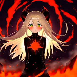 Preview wallpaper girl, horns, demon, anime, flame