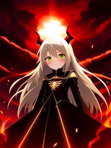 Preview wallpaper girl, horns, demon, flame, anime