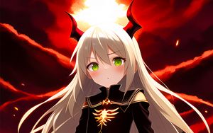 Preview wallpaper girl, horns, demon, flame, anime