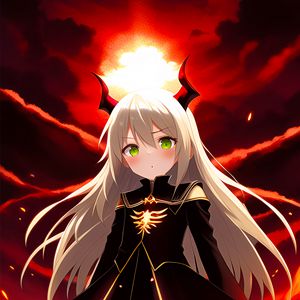 Preview wallpaper girl, horns, demon, flame, anime