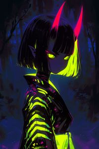 Preview wallpaper girl, horns, devil, bright, anime, art