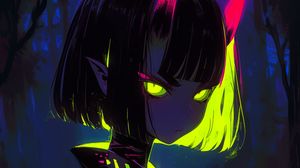 Preview wallpaper girl, horns, devil, bright, anime, art