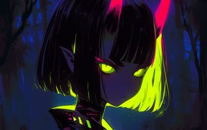 Preview wallpaper girl, horns, devil, bright, anime, art