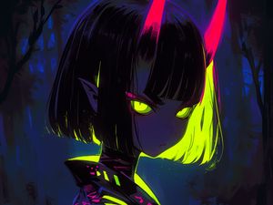 Preview wallpaper girl, horns, devil, bright, anime, art