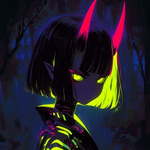 Preview wallpaper girl, horns, devil, bright, anime, art