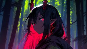 Preview wallpaper girl, horns, forest, anime, art